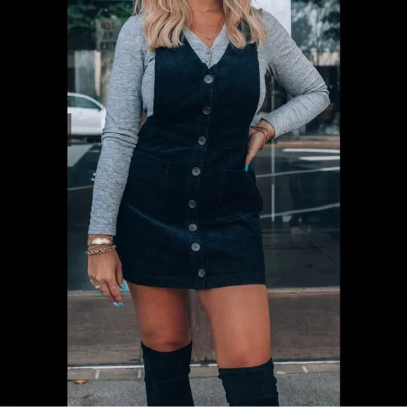 Dresses | Corduroy Overall Dress Black | Poshmark